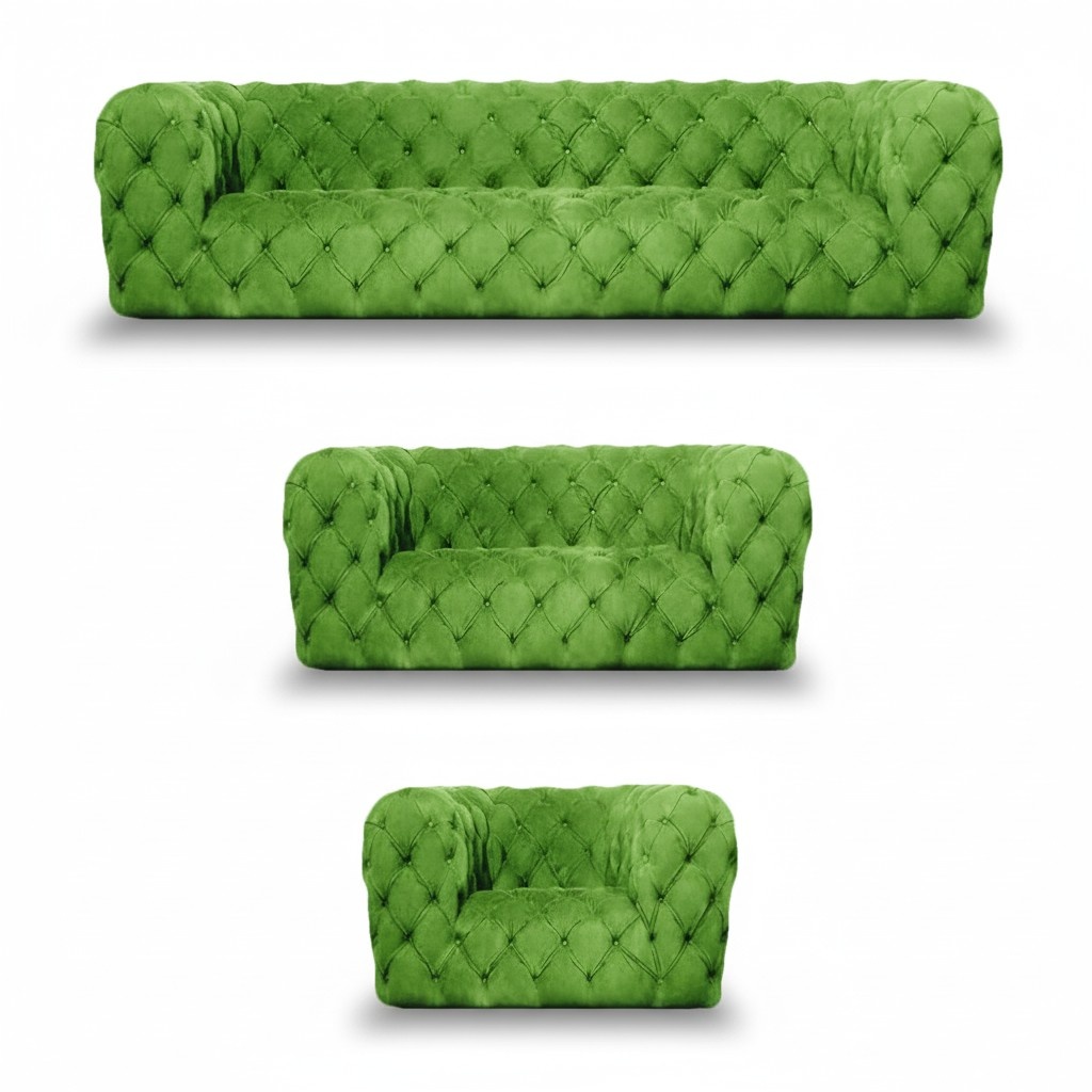 Chesterfield Complete 3-Piece Sofa Set Living Room Modern Textile New Seating Furniture