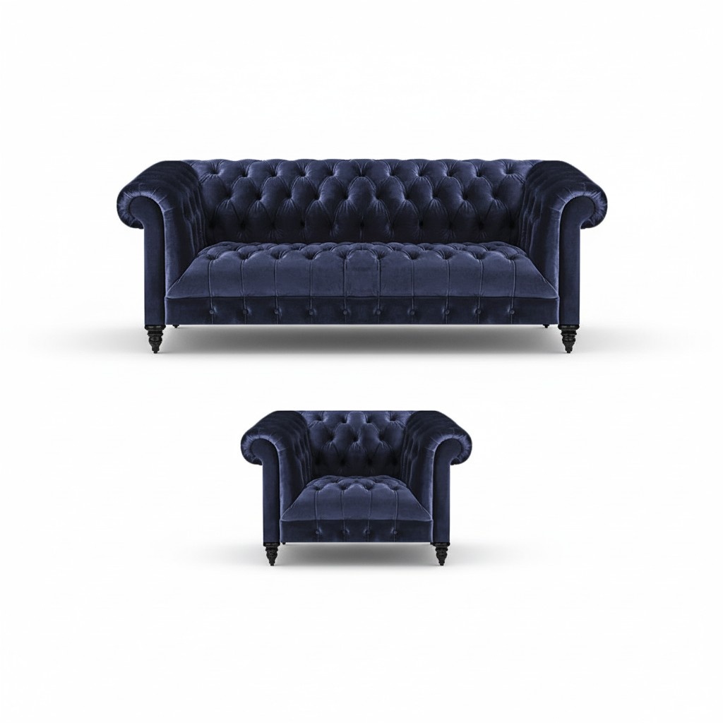 Chesterfield Complete Chair Blue Sofa Three-Seater Couch Living Room New