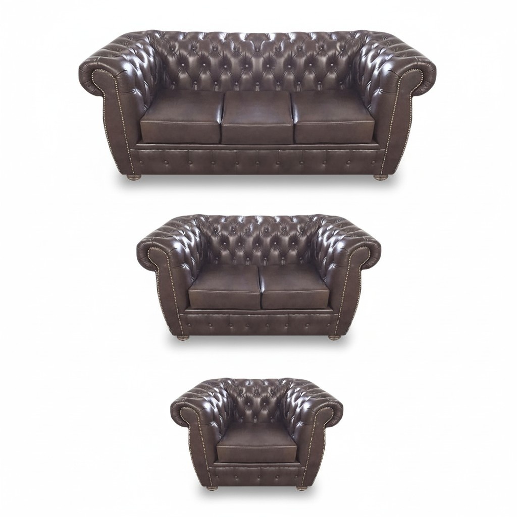 Chesterfield Complete Set 3-piece Living Room Sofa Set Brown Sofas Furniture