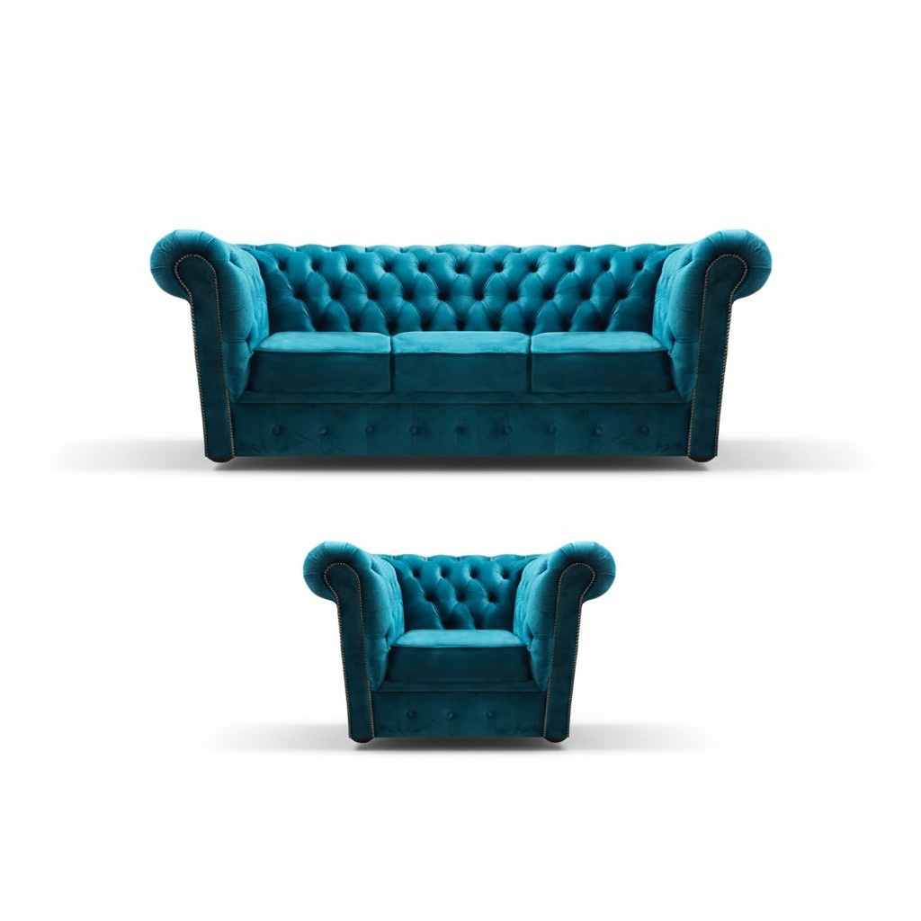 Chesterfield complete sofa set sofa three-seater upholstered armchair couch textile