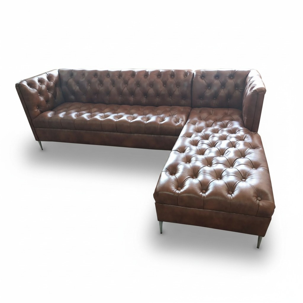 Chesterfield Corner Sofa L-Shape Leather Luxury Couch Leather Sofa Corner Set