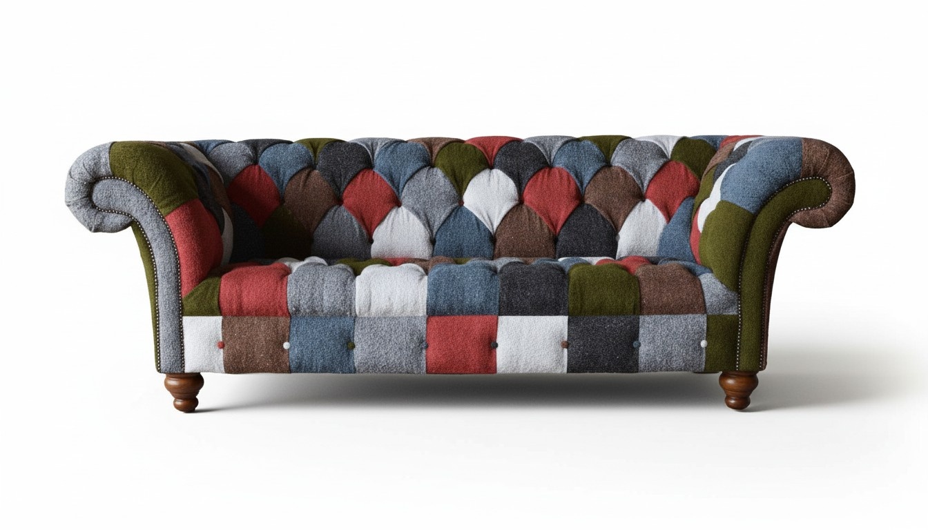 Chesterfield Couch 3 Seater Upholstered Seat Textile Fabric Multicoloured Sofa