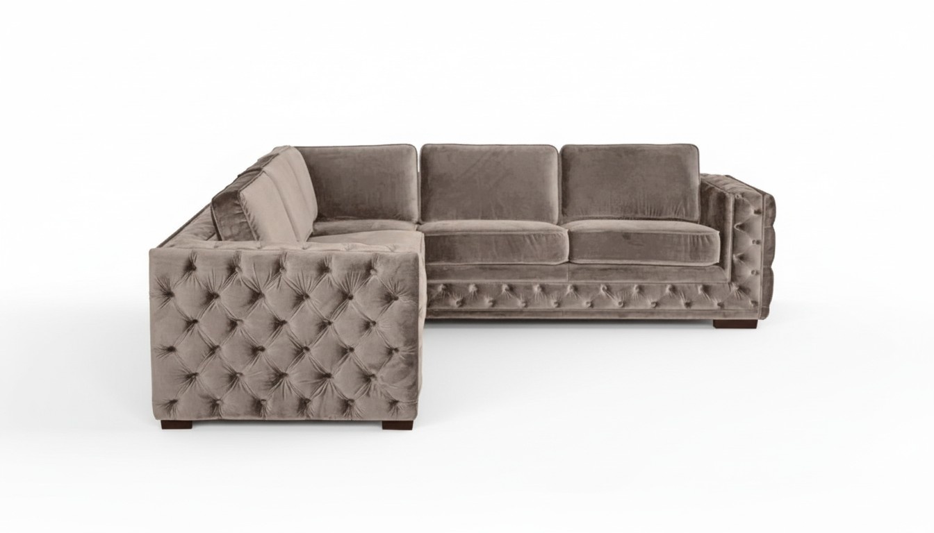 chesterfield couch luxury velvet fabric couches sofa set buttons upholstery new Beige