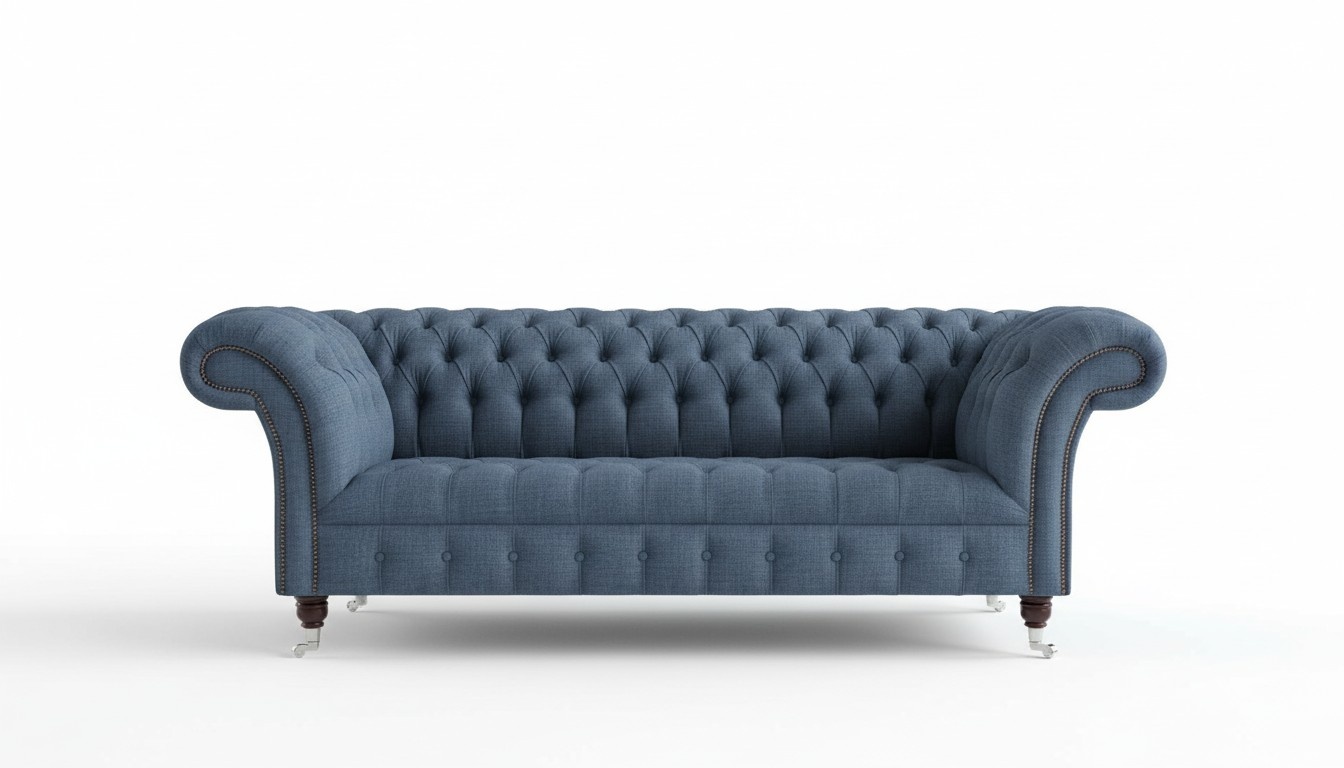 Chesterfield Couch Textile 3 Seater XXL Big Sofa Couchen Big New Upholstery Blue