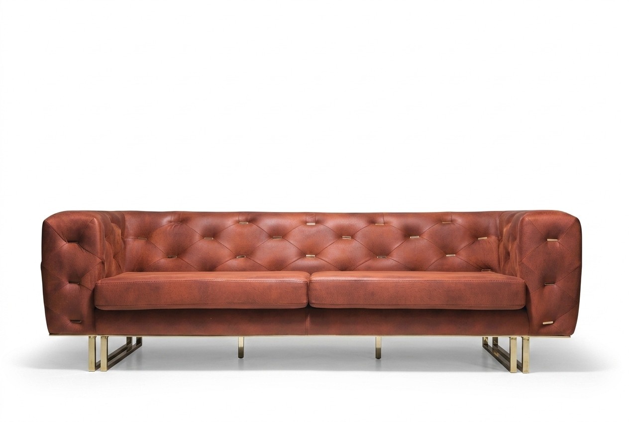 Chesterfield Textile Fabric Sofa Noble Design Classic Furniture Brown 3 Seat