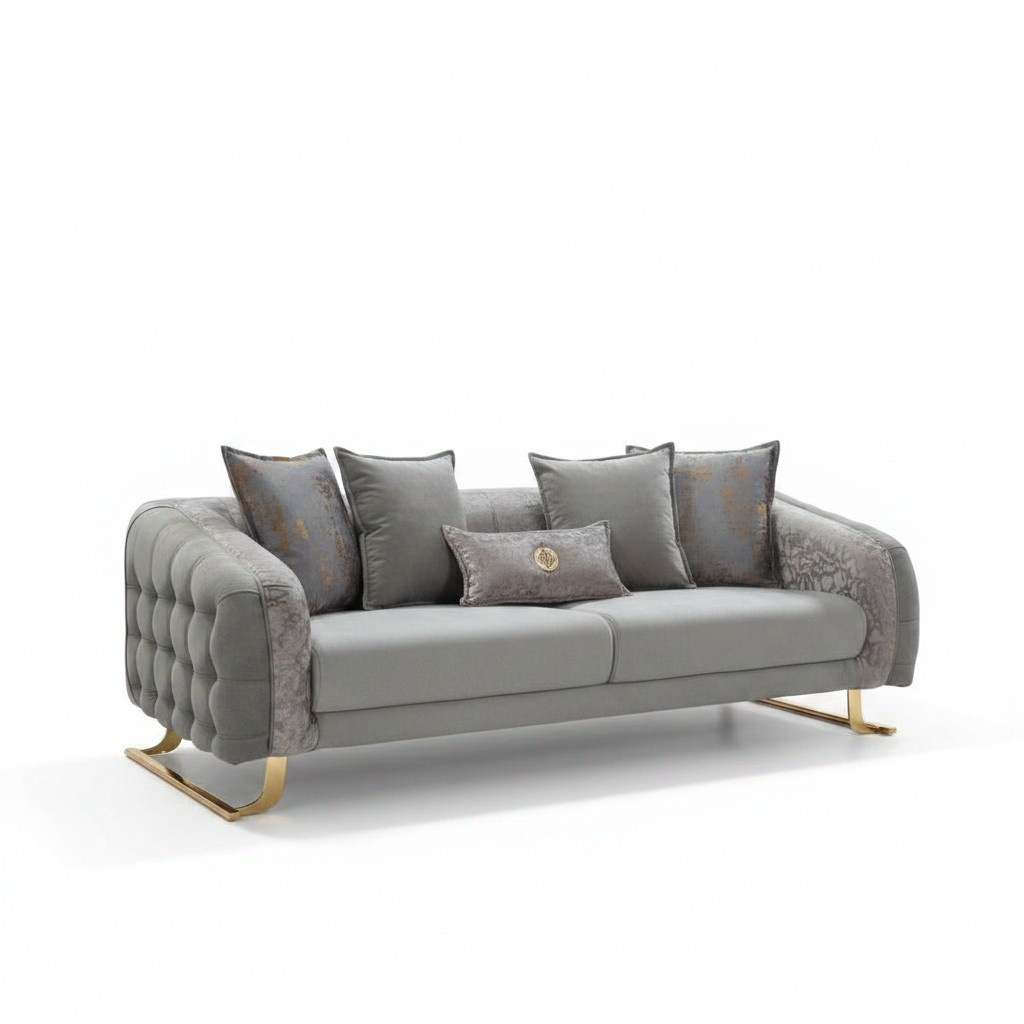 Chesterfield Couch Three-Seater Sofa Fabric Sofa Upholstered Sofa Gray