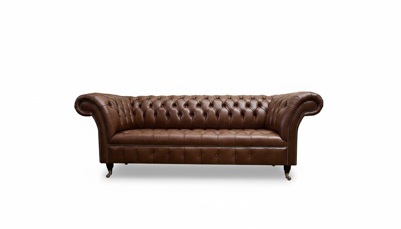 Chesterfield Sofa 3-Seater Classic Brown Faux Leather New Comfortable Couch on Castors