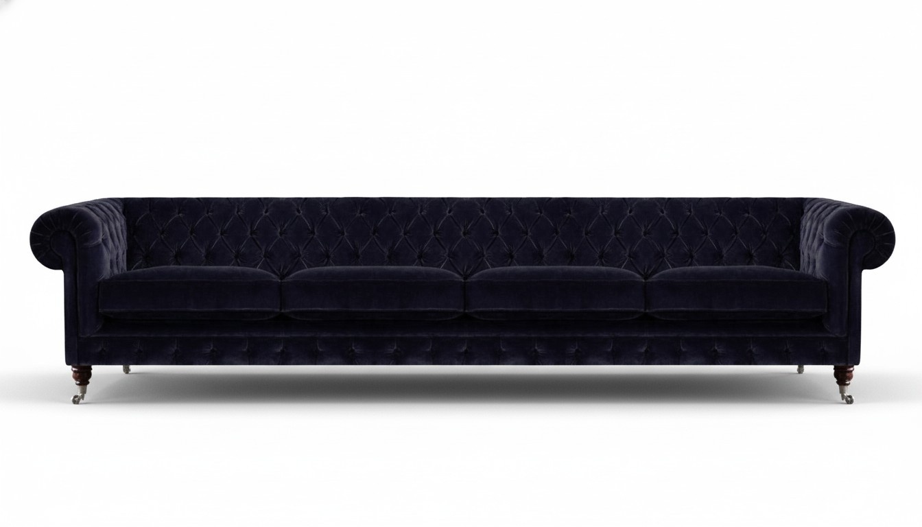Chesterfield Dark Blue 4-Seater Couch Living Room Upholstered Seating Furniture