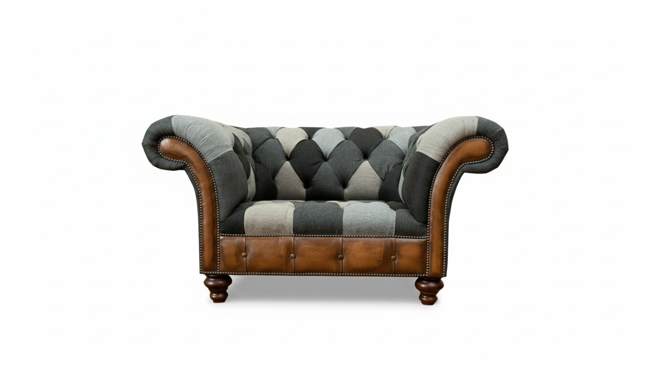 Chesterfield Design Armchair 1 Seater Textile Leather Luxury Gray Armchair TV New