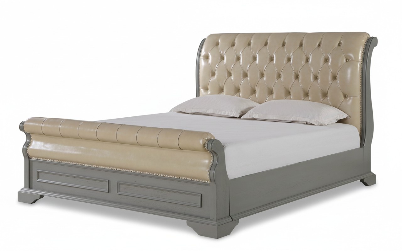 Chesterfield design bed gray 180x200 double bed upholstery leather bed furniture