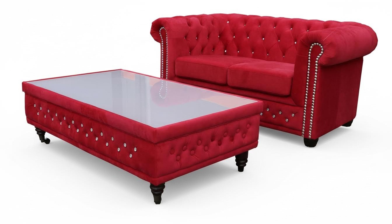 Chesterfield Design Coffee Table Glass Table Upholstery Sofa Side Tables New