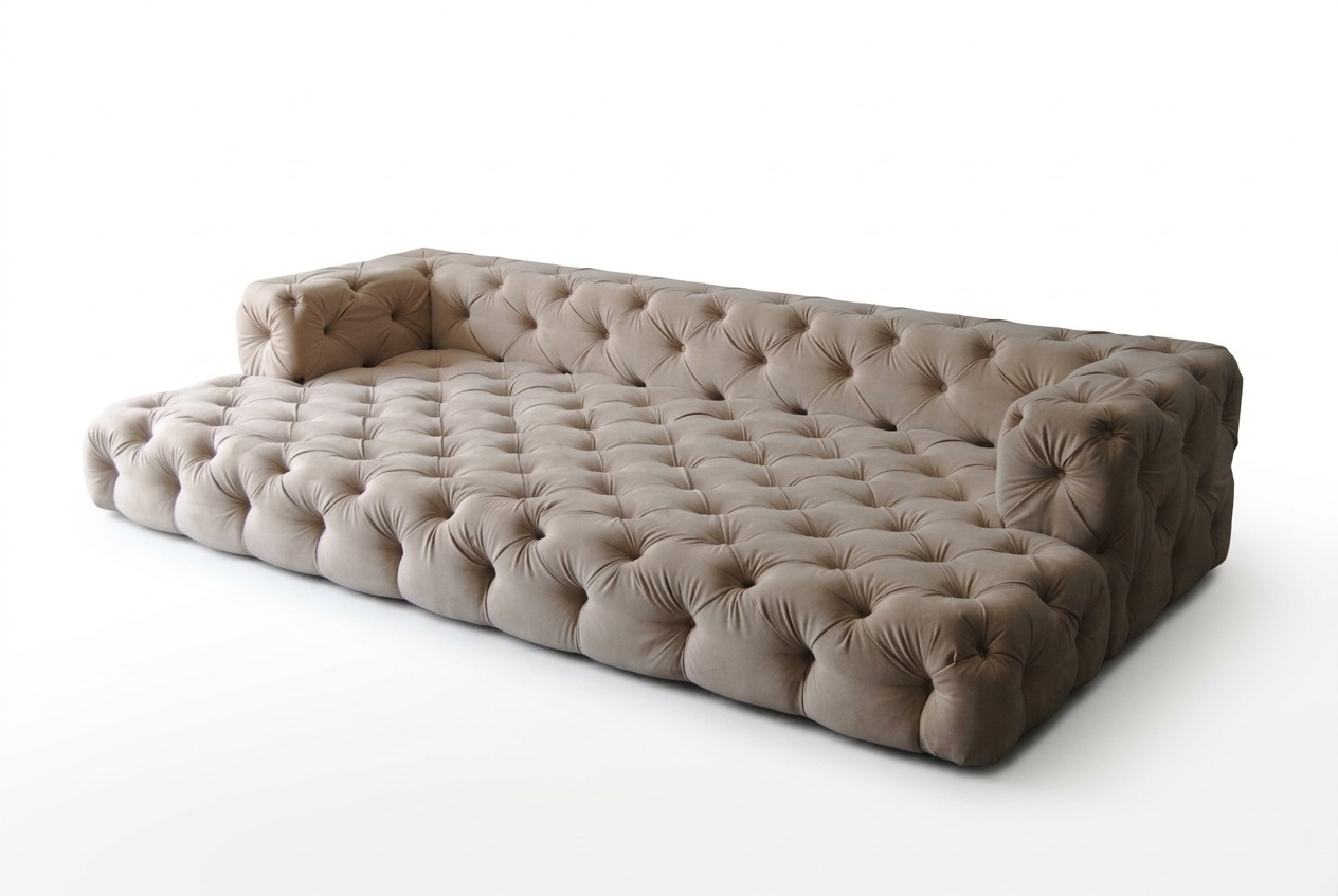 Chesterfield Sofa With Bed Function Textile Upholstered Low Height Couch Beige New