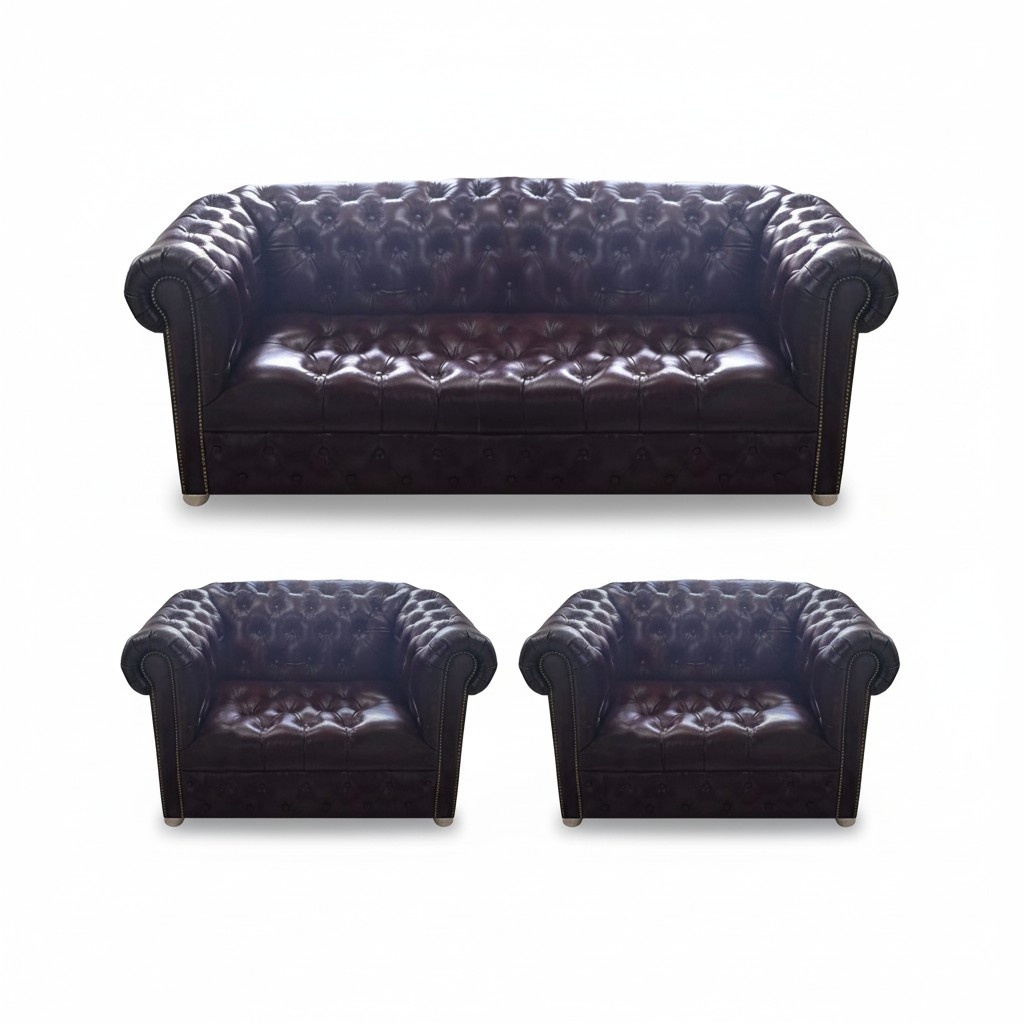 Chesterfield design luxury upholstered sofa couch seat set 2x armchair leather