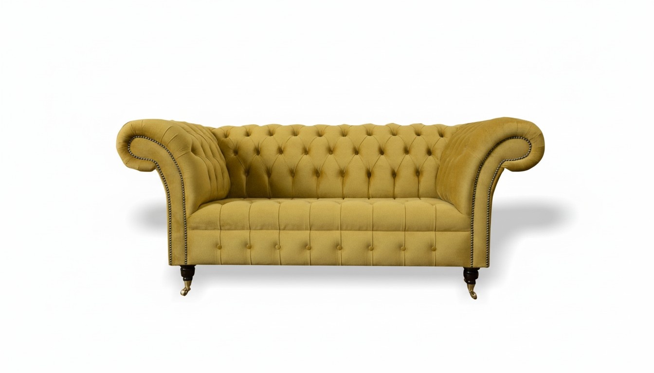 Chesterfield Design Luxury Upholstery Sofa Couch Seat Set Leather Textile Yellow New