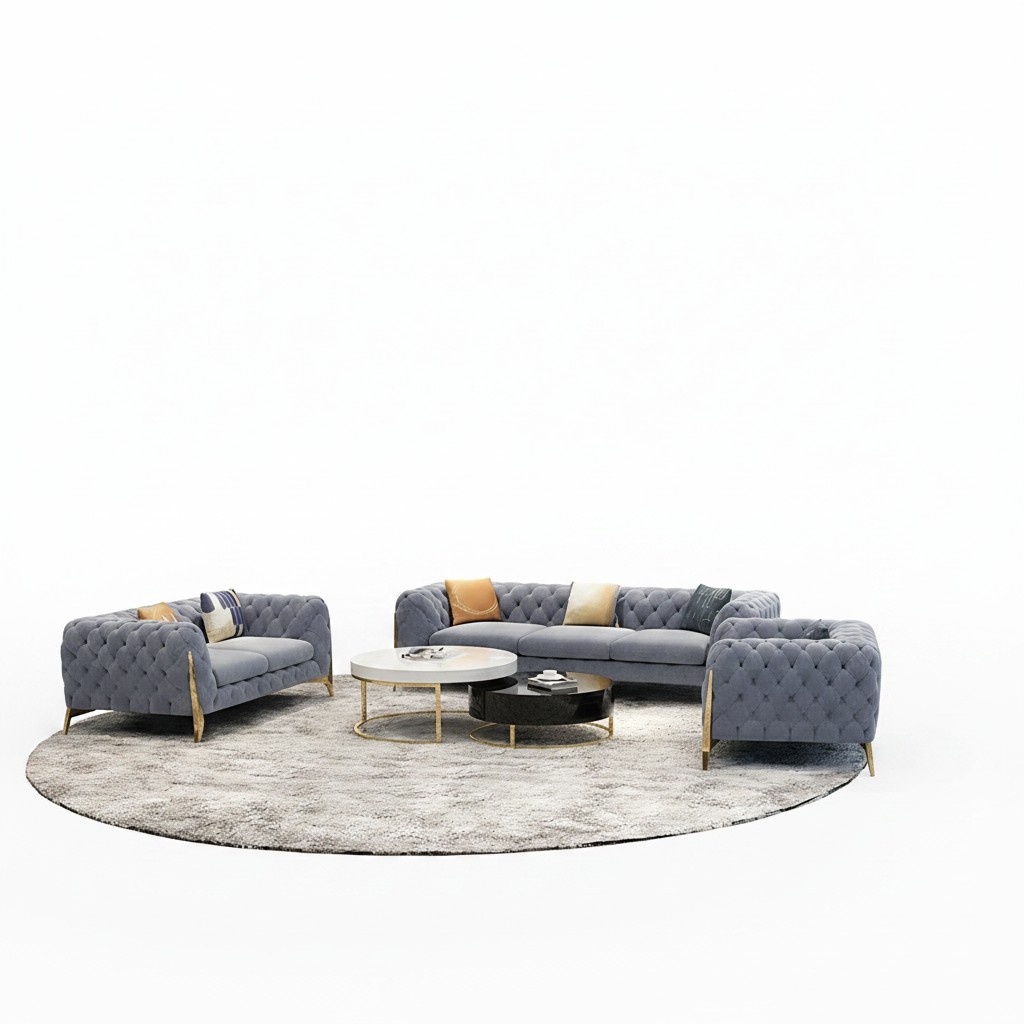 Chesterfield design sofa couch seat upholstery set 3+2+2 seats metallic velvet