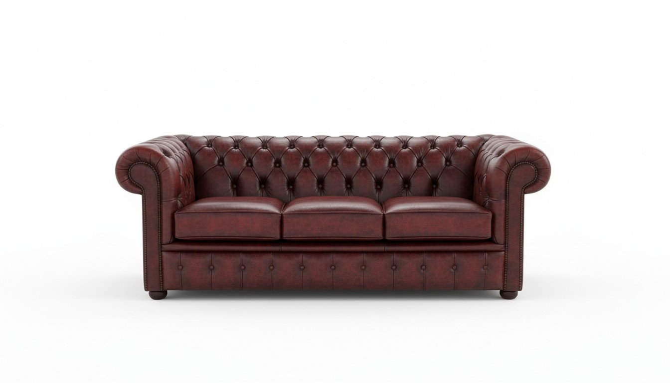 Classic Design Sofa 3-Seater Chesterfield With Buttons Red Brown Faux Leather Comfortable New