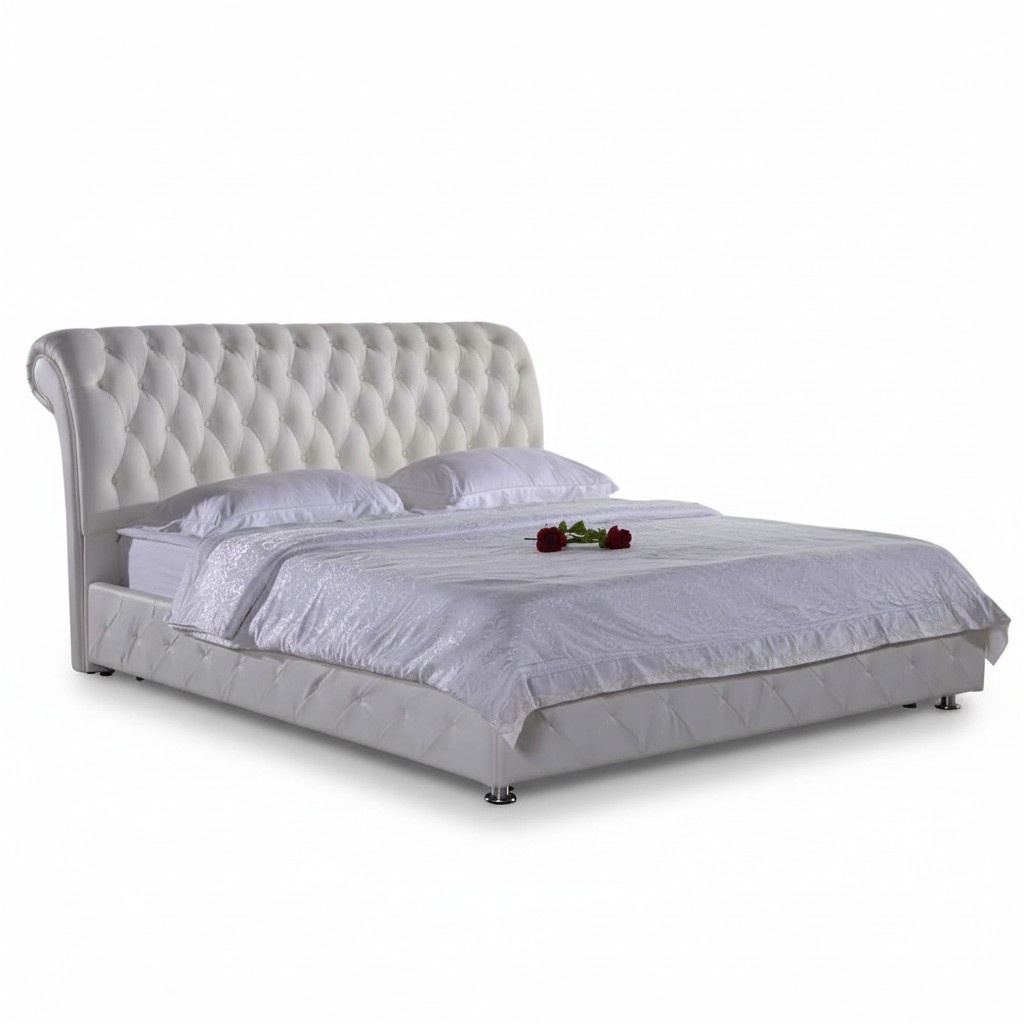 Chesterfield Designer Italian Bed Double Beds Leather Textile S-9189