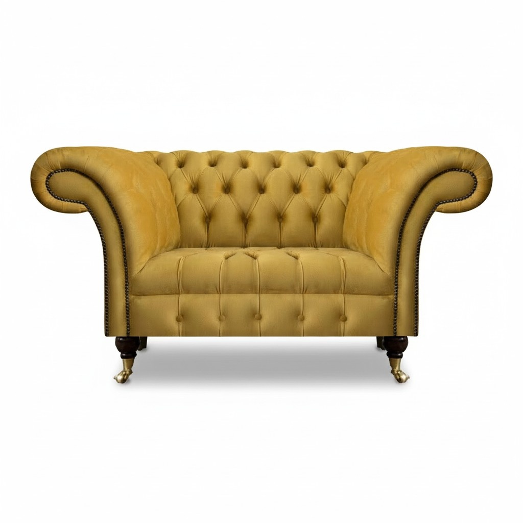 Chesterfield Designer Two-Seater Sofa Living Room Luxury Yellow Upholstered Sofa