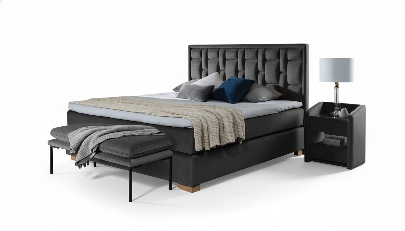 Chesterfield Double Bed Bedroom Velvet Bedstead Bedside Table 3pcs Set