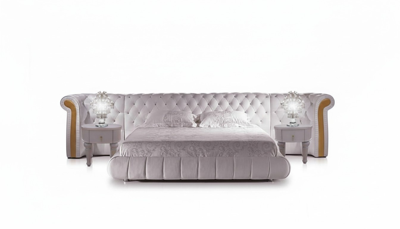 Chesterfield Double Bed Designer Upholstered Double Marriage Bed Beds XXL Leather S-9056