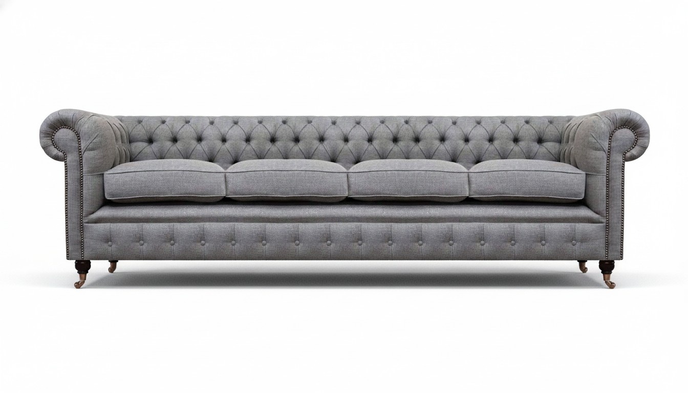 Chesterfield four seater grey sofa couch living room furnishing new textile