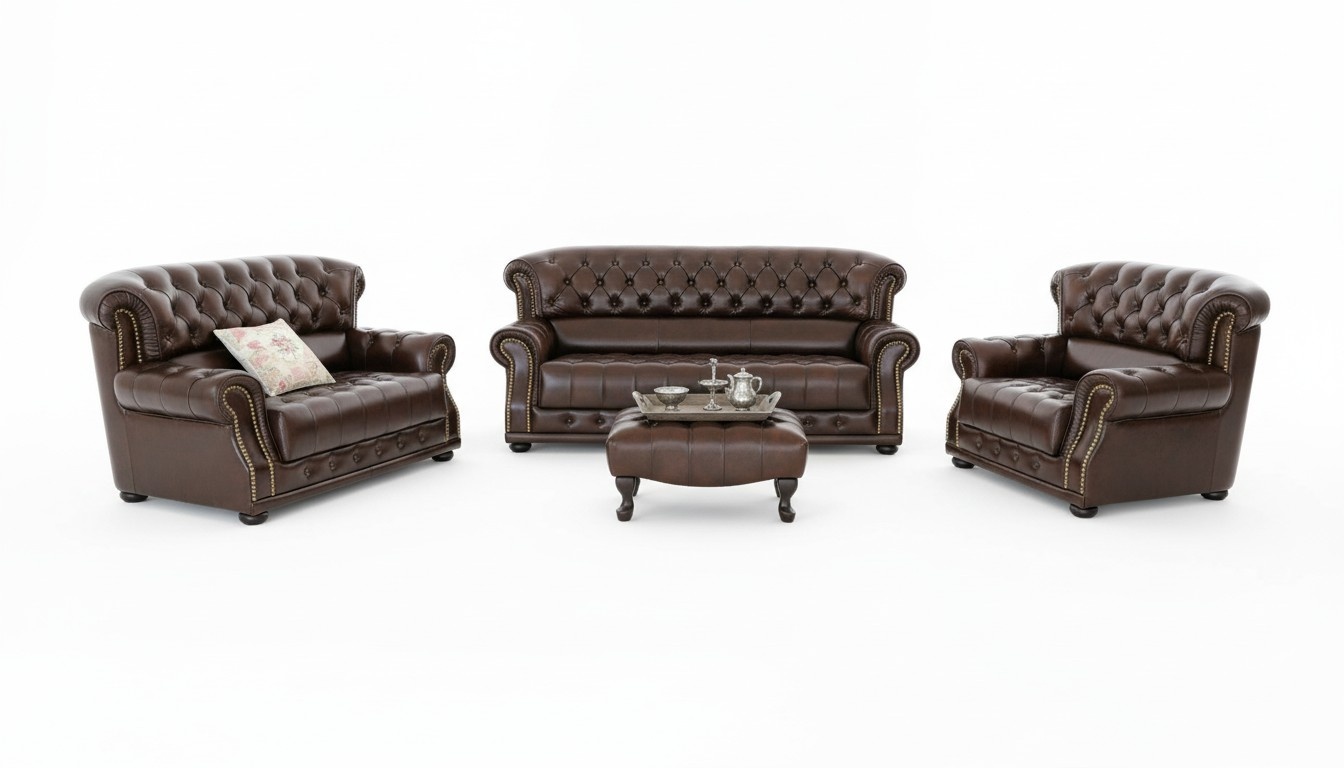 Chesterfield Full Leather 3+2+1 Sofa Set Couch Upholstered Seating Set Arlington