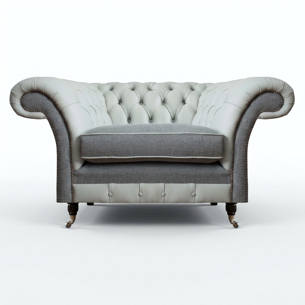 Chesterfield Gray Armchair Upholstered Furniture Design Modern Style Living Room