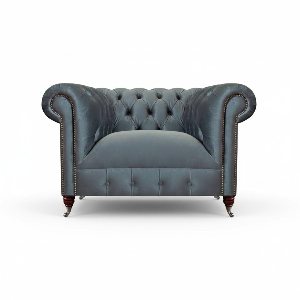 Chesterfield Gray Fabric Armchair Living Room Textile Single Seat Elegant Armchair
