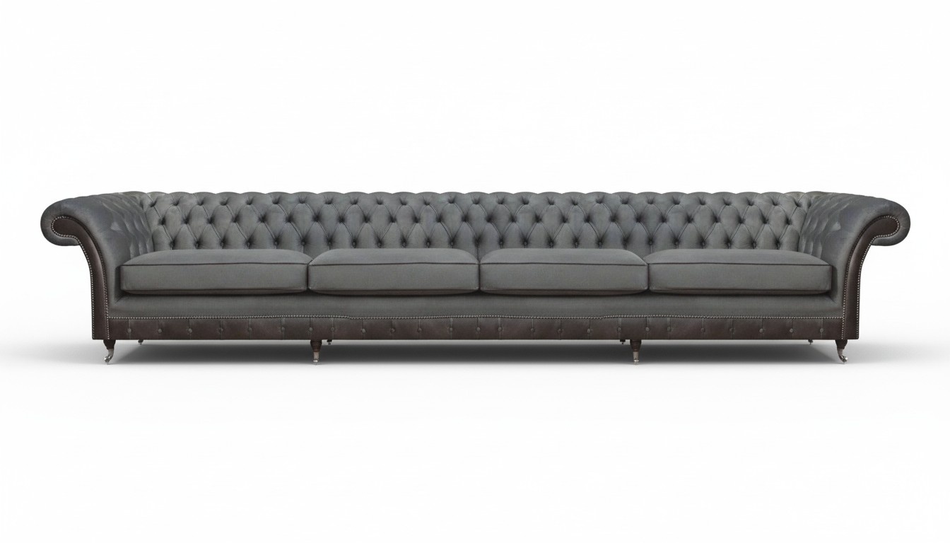 Chesterfield Gray Sofa Four-Seater Couch Upholstered Furniture Designer Living Room
