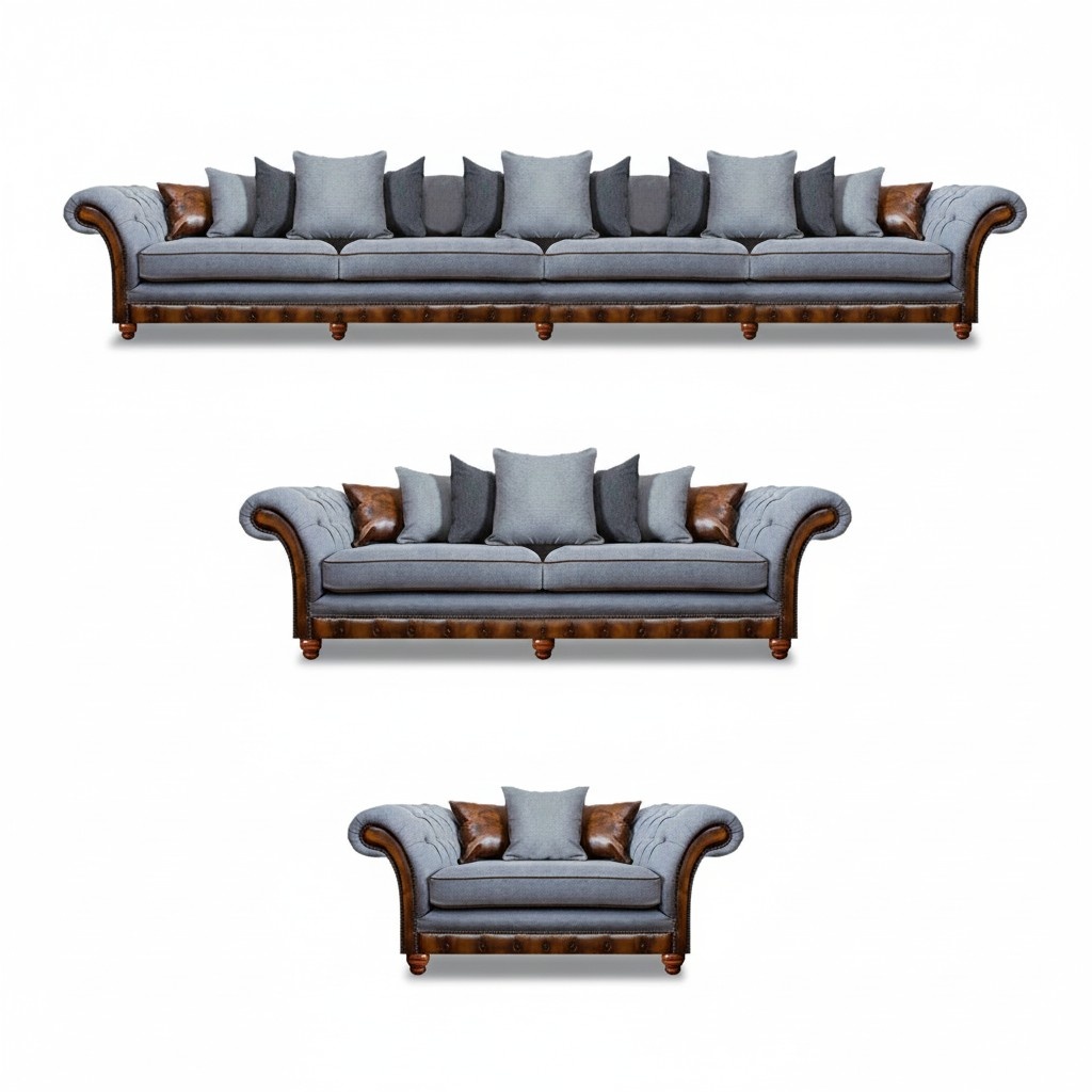 Chesterfield Gray Sofa Set 3pcs Modern Couches Luxurious Living Room
