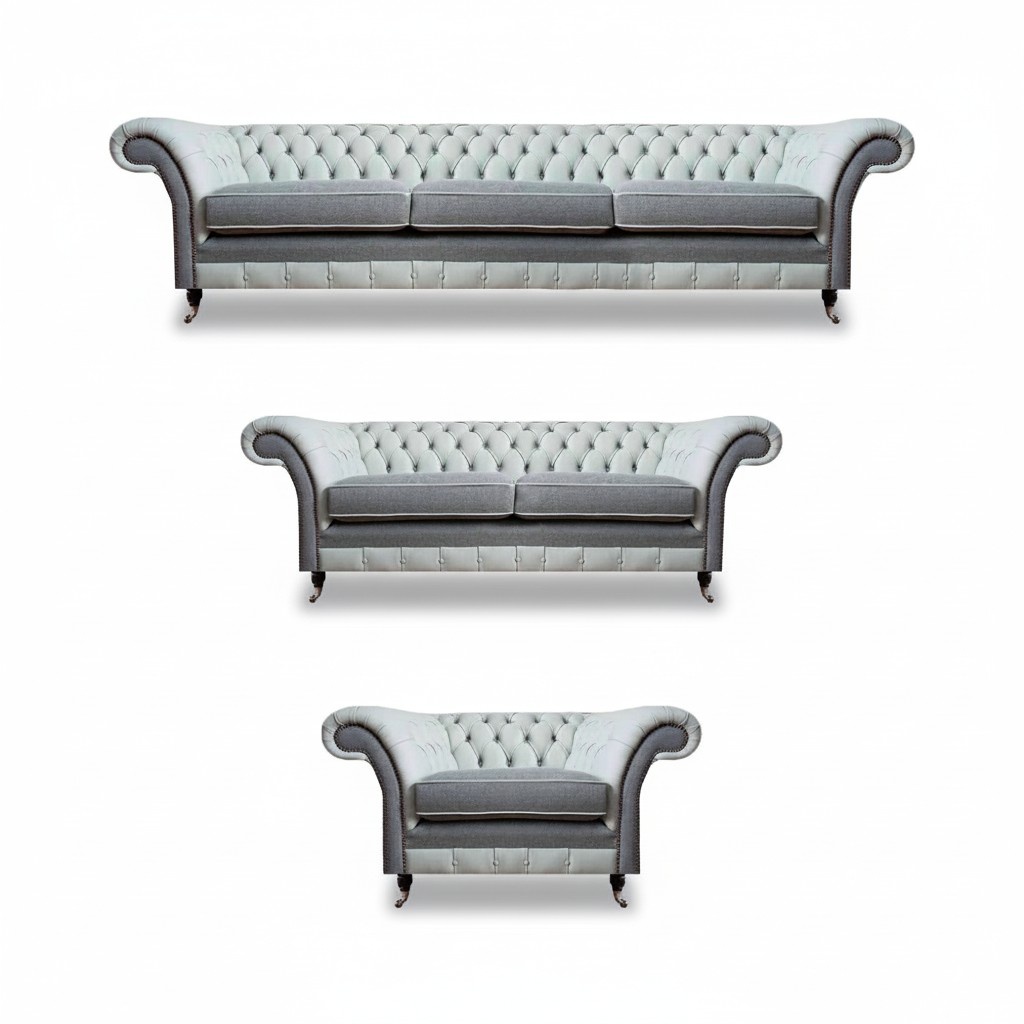 Chesterfield Gray Sofa Set 3-piece Design Furniture Upholstered Furniture Living Room
