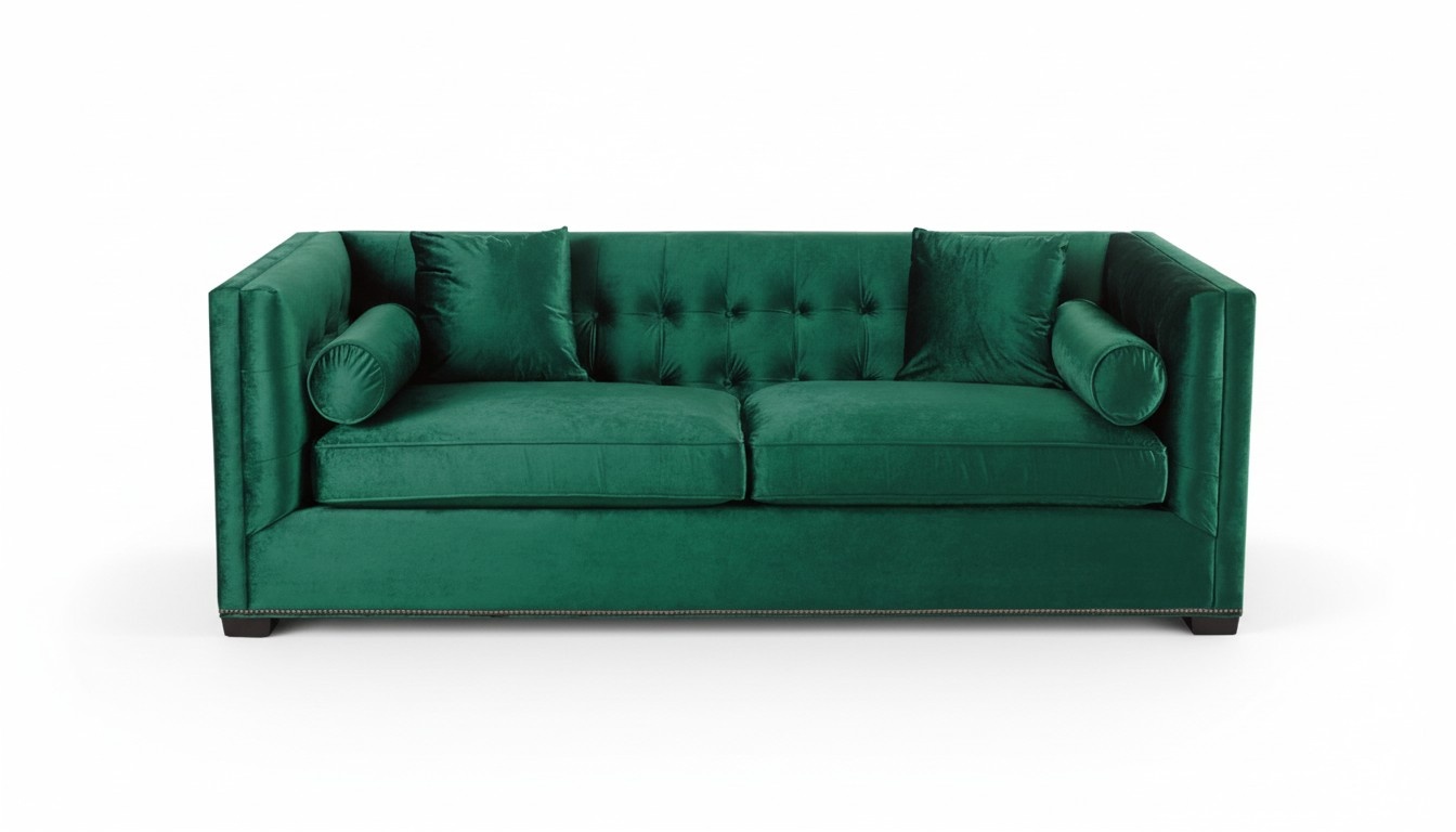Chesterfield green fabric living room couches upholstered sofa sofas couch three-seater