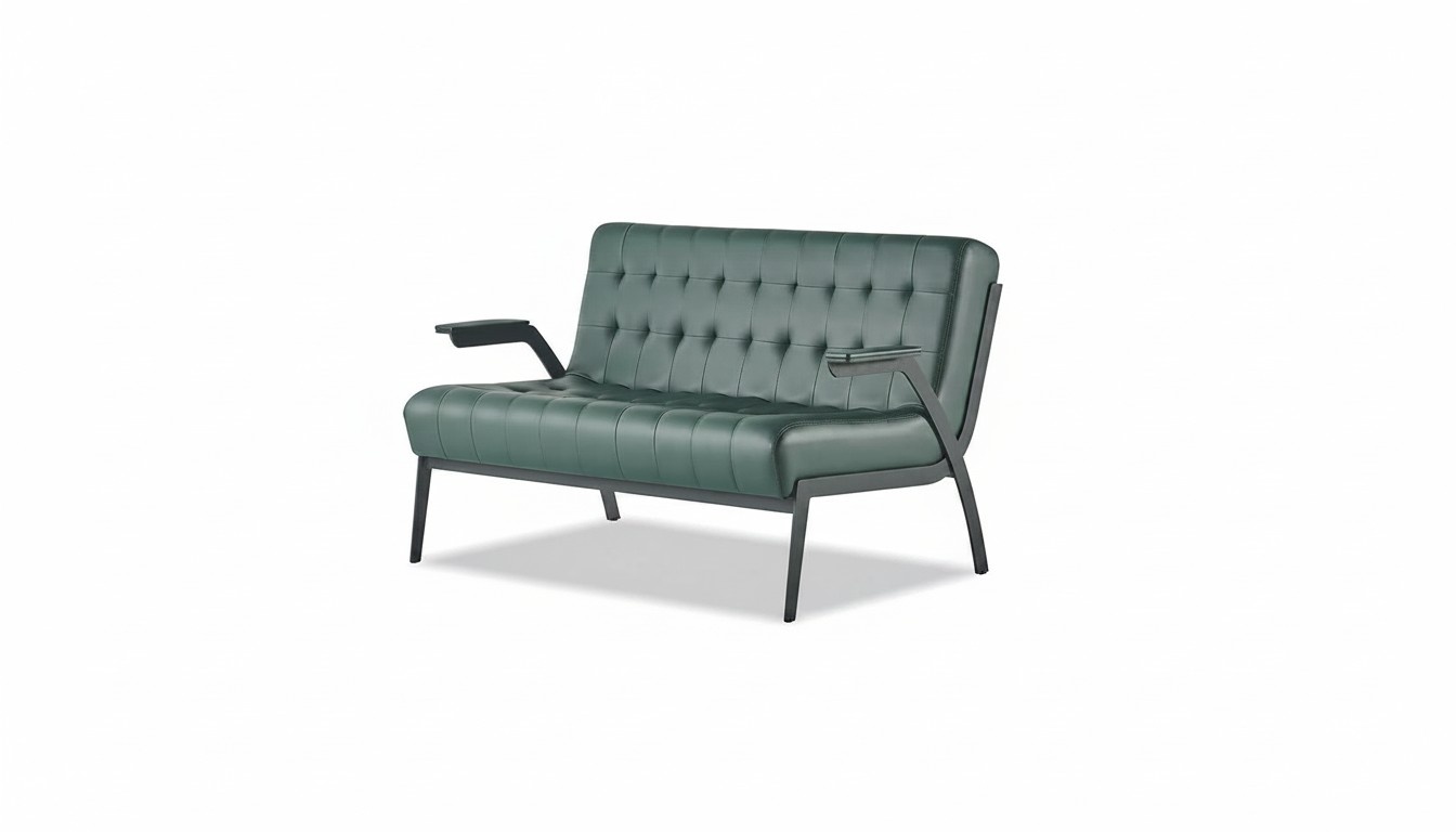 Chesterfield Green Sofa 2-Seater Leather Sofa Modern Couch Leather Stainless Steel