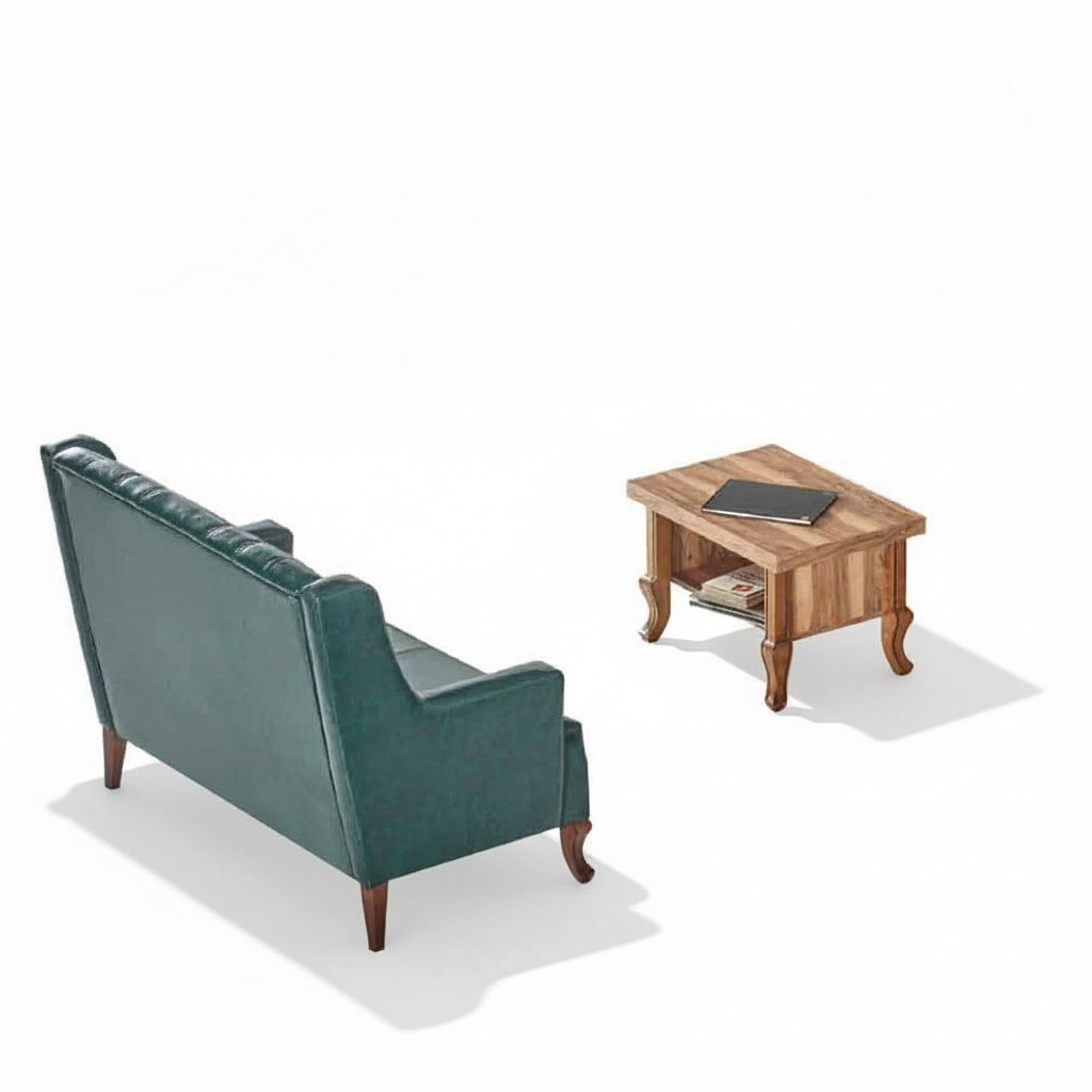 Chesterfield Green Sofa 3-Seater Brown Rectangular Coffee Table Classic Set