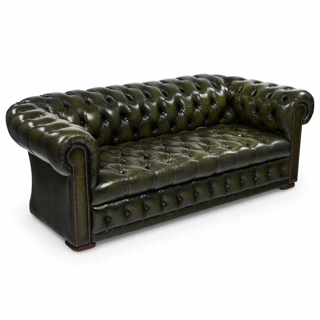 Luxurious Sofa 3-Seater Chesterfield With Buttons Dark Green Faux Leather Comfortable Couch New