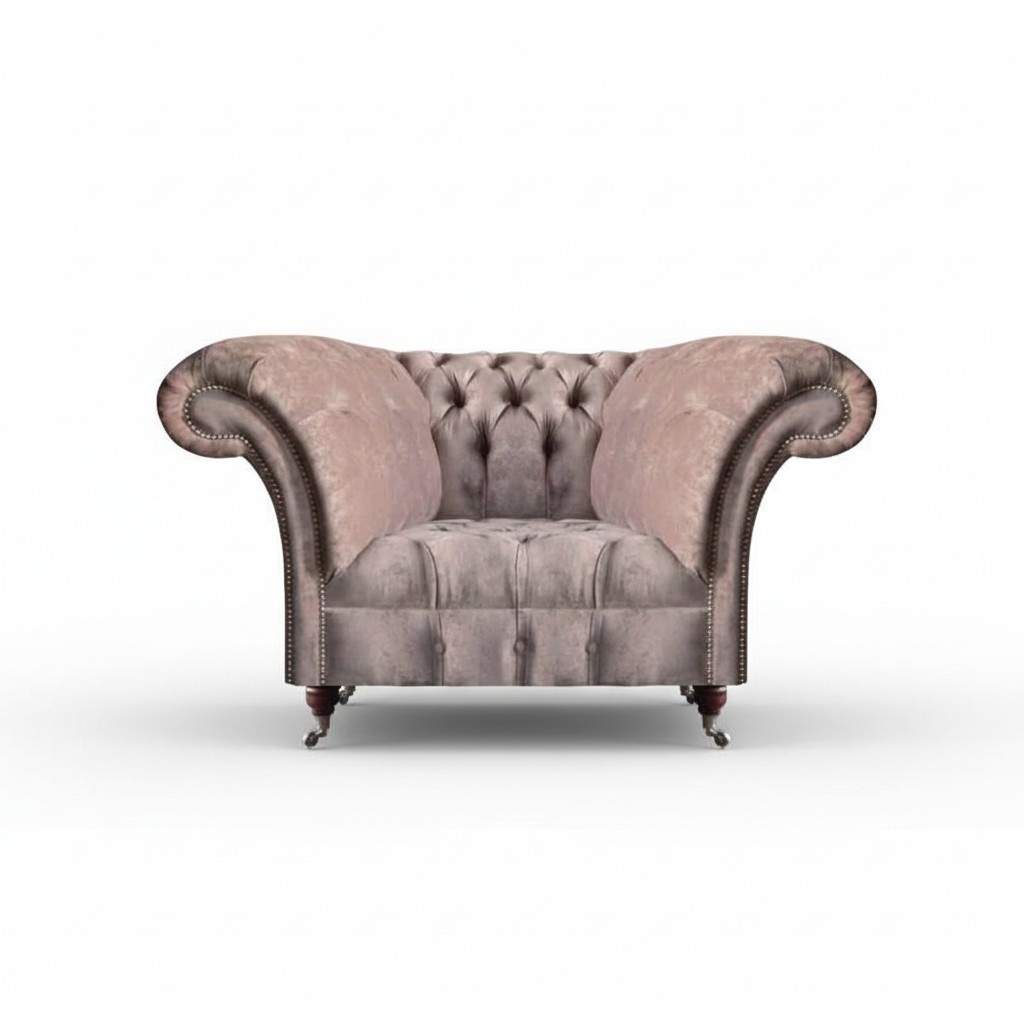 Chesterfield Gray Armchair Living Room Textile Luxurious Seating Upholstered Furniture