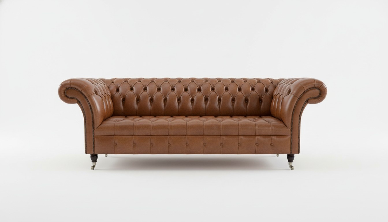Chesterfield Light Brown Designer Large 3-Seater Sofa Faux Leather Luxury