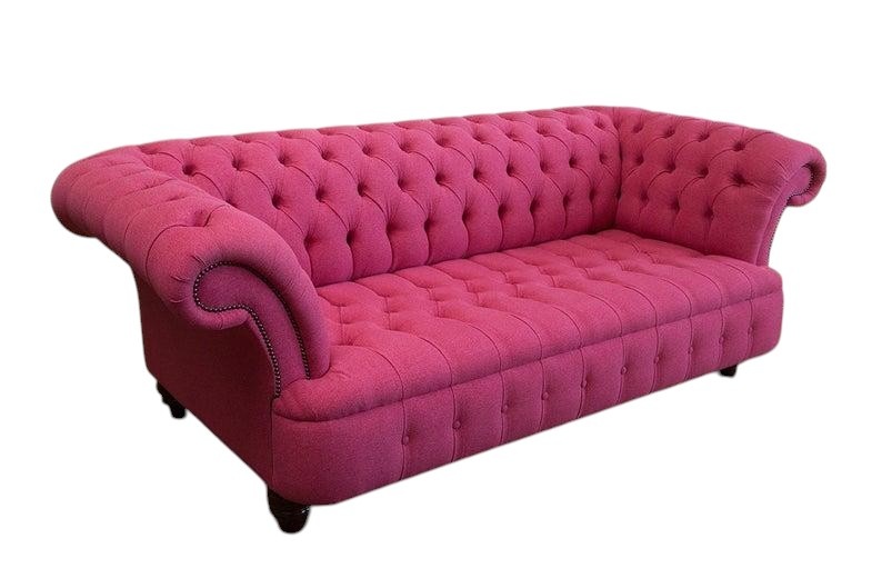 Luxurious Chesterfield Sofa 3-Seater With Buttons Pink Textile Upholstery Comfortable Couch New