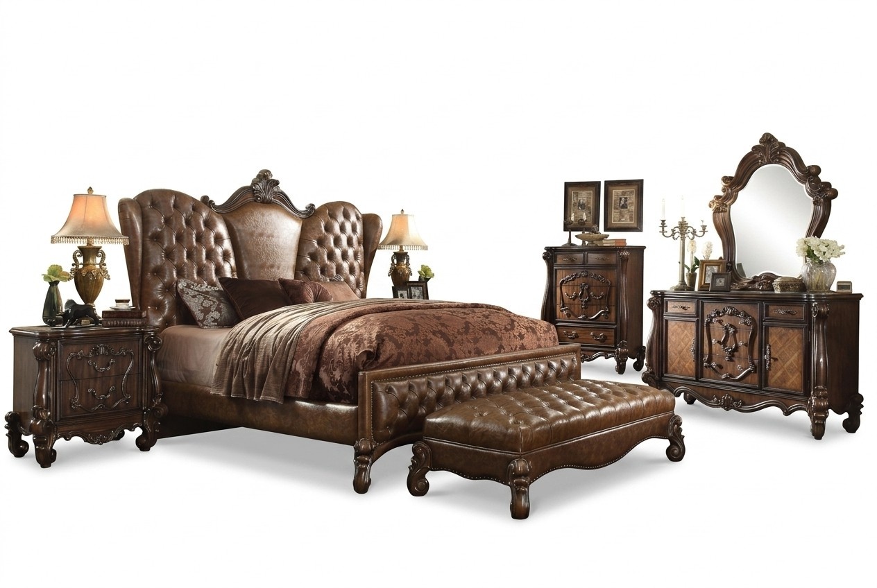 Baroque style chesterfield design leather double bed made of real wooden frame 180x200cm size