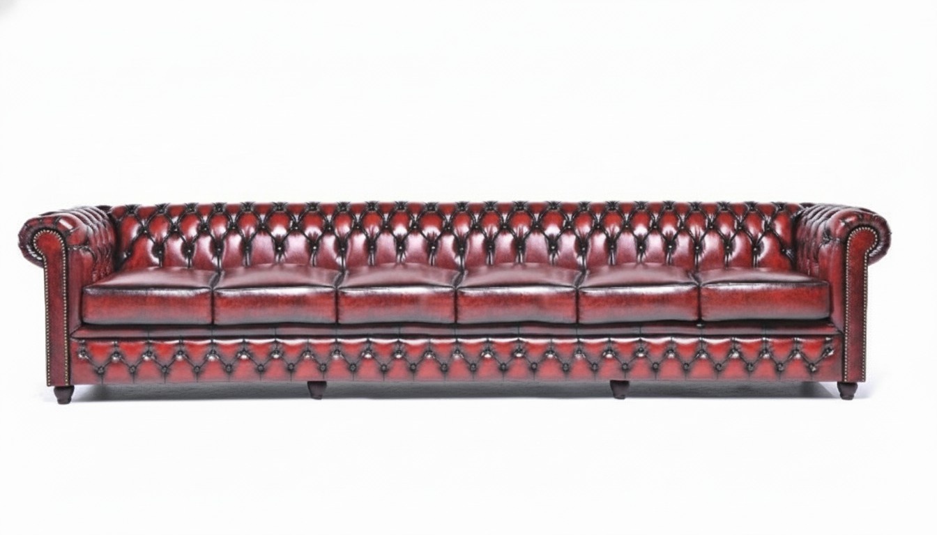 Chesterfield Leather Bordeaux Sofa 6-Seater Couches Upholstered Textile New