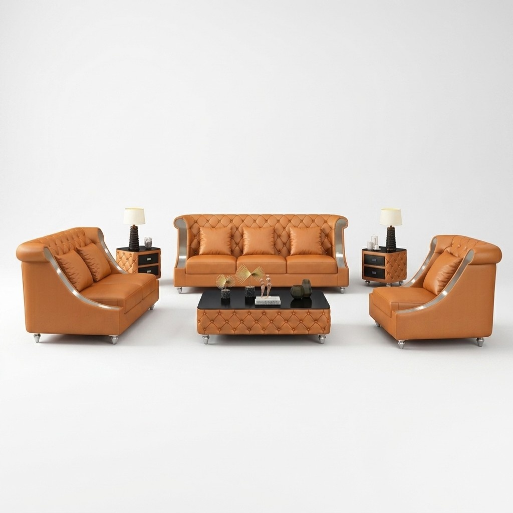 Chesterfield leather sofa couch upholstery complete set set 6 pieces. Seat set leather