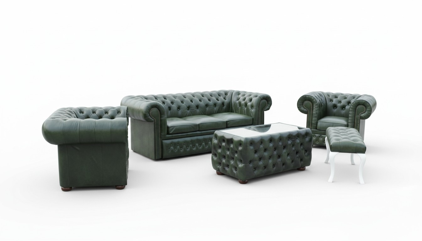 Chestefield leather sofa set 100% Italian cowhide sofa couch 5-piece