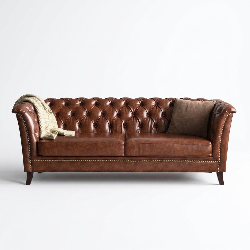 Chesterfield Sofa 2-Seater Leather Upholstered Brown Classic Living Room Couch New
