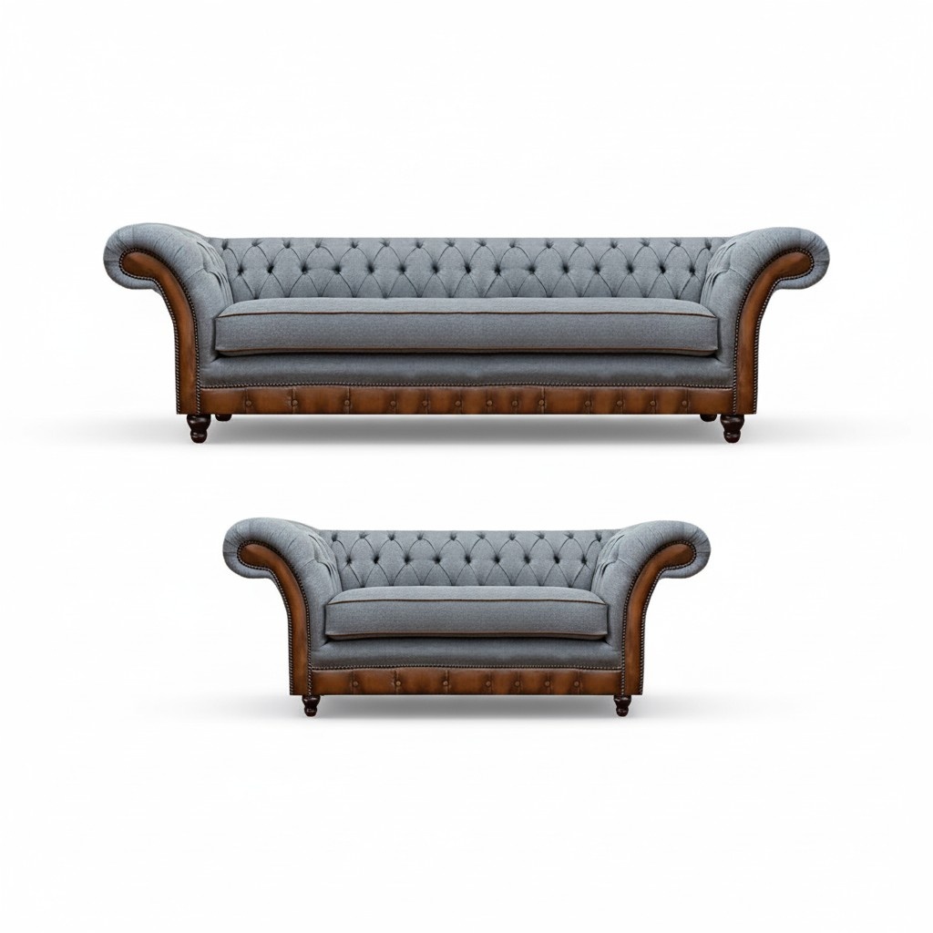 Chesterfield Light Grey-Brown Furniture Designer Three-Seater 2-Seater 2-piece