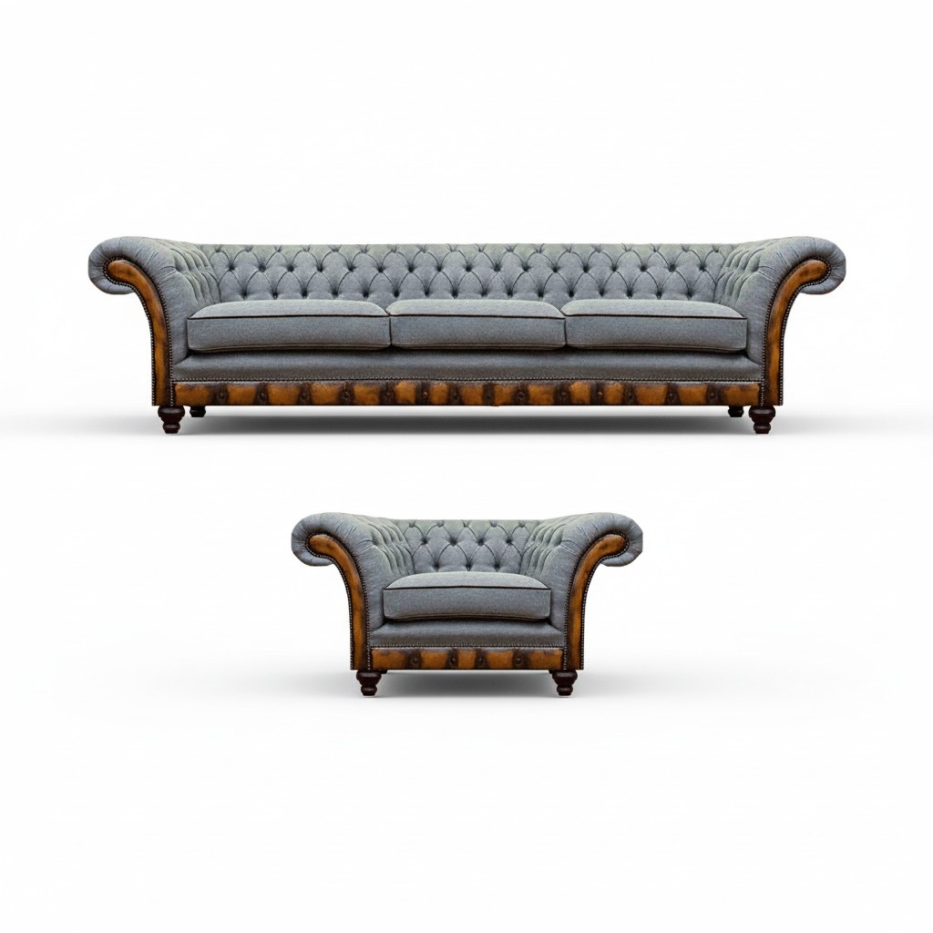 Chesterfield Living Room Fabric Sofa Exclusive Armchair 3-Seater 2pc