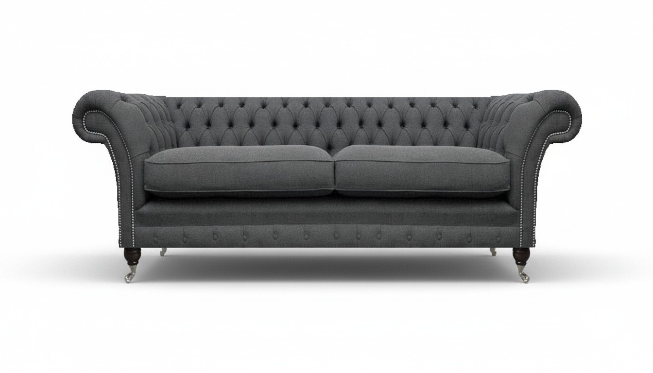 Chesterfield Living Room Sofa Two-Seater Couch Gray Luxury Upholstered Furniture