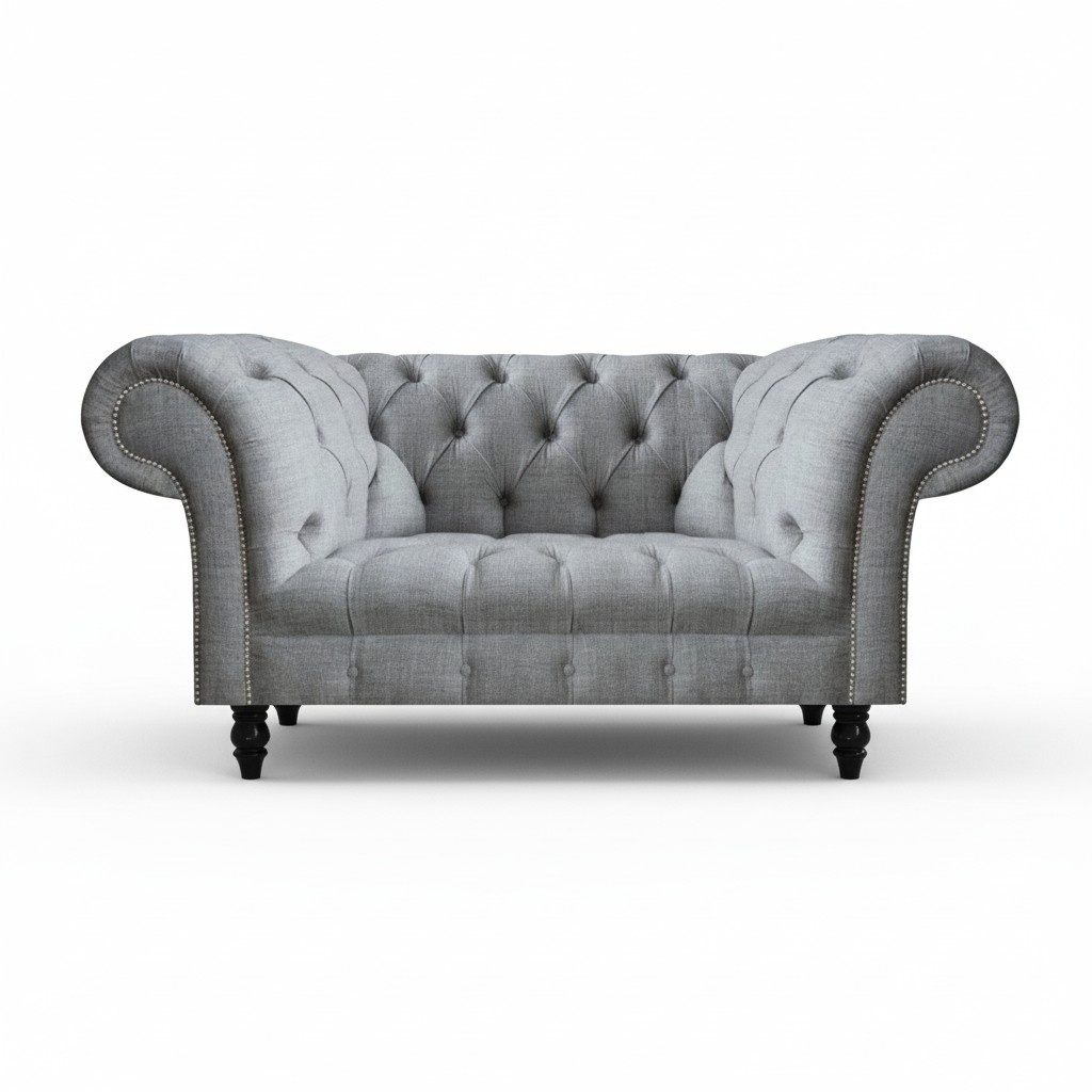 Chesterfield Living Room Two-Seater Sofa Couch Furniture Gray Luxurious