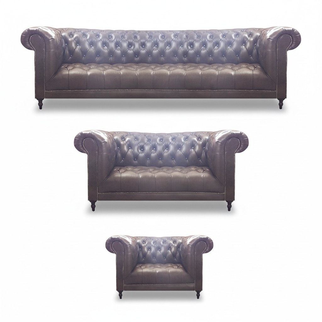 Chesterfield luxury complete 3-piece living room sofa set upholstered furniture 4+2+1