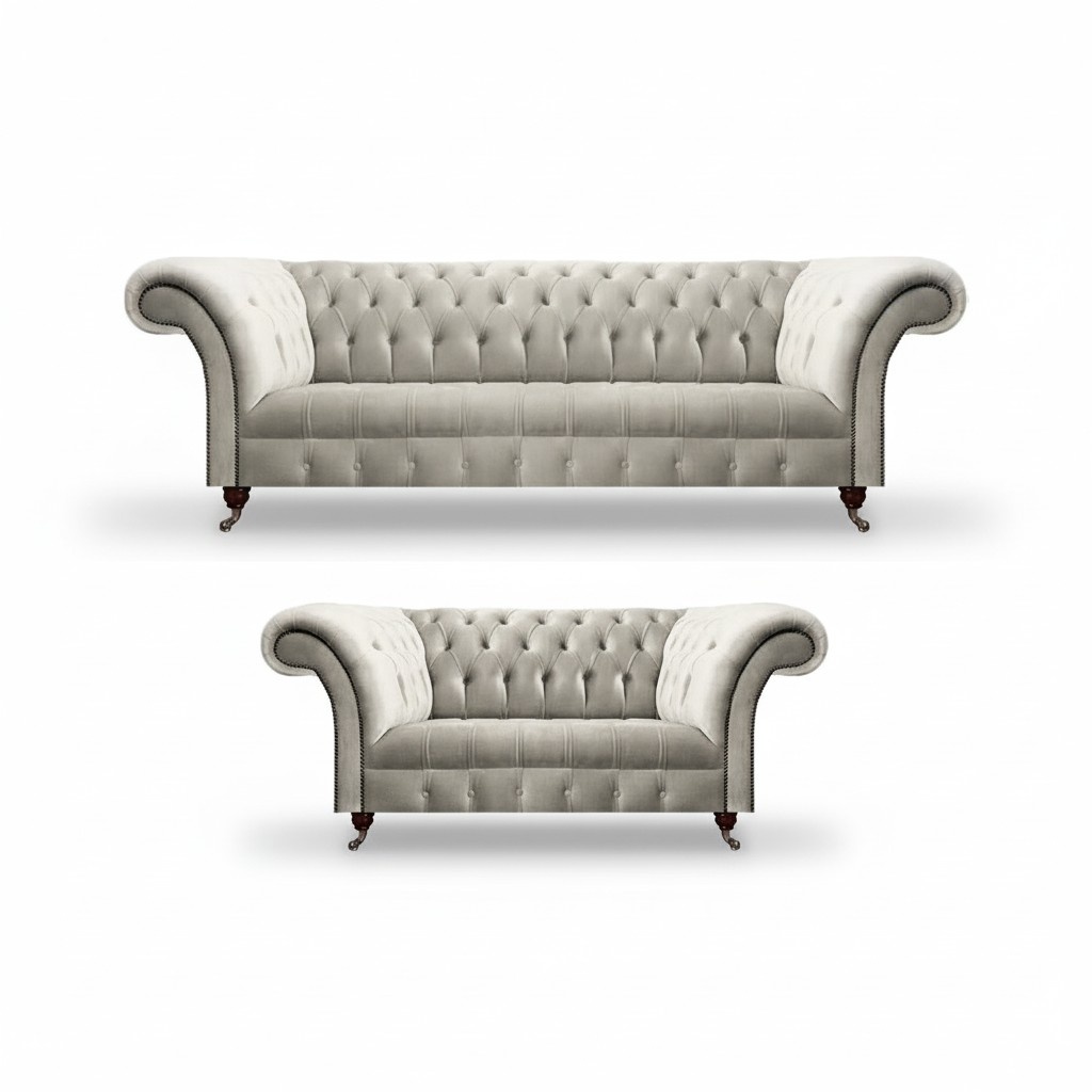 Chesterfield luxury design set 2x sofas living room completely textile