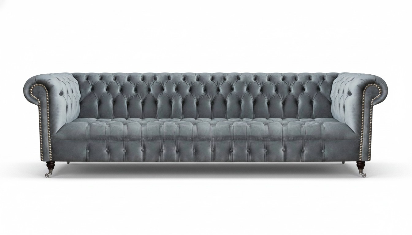 Chesterfield luxury four seater grey sofa couch living room furnishings